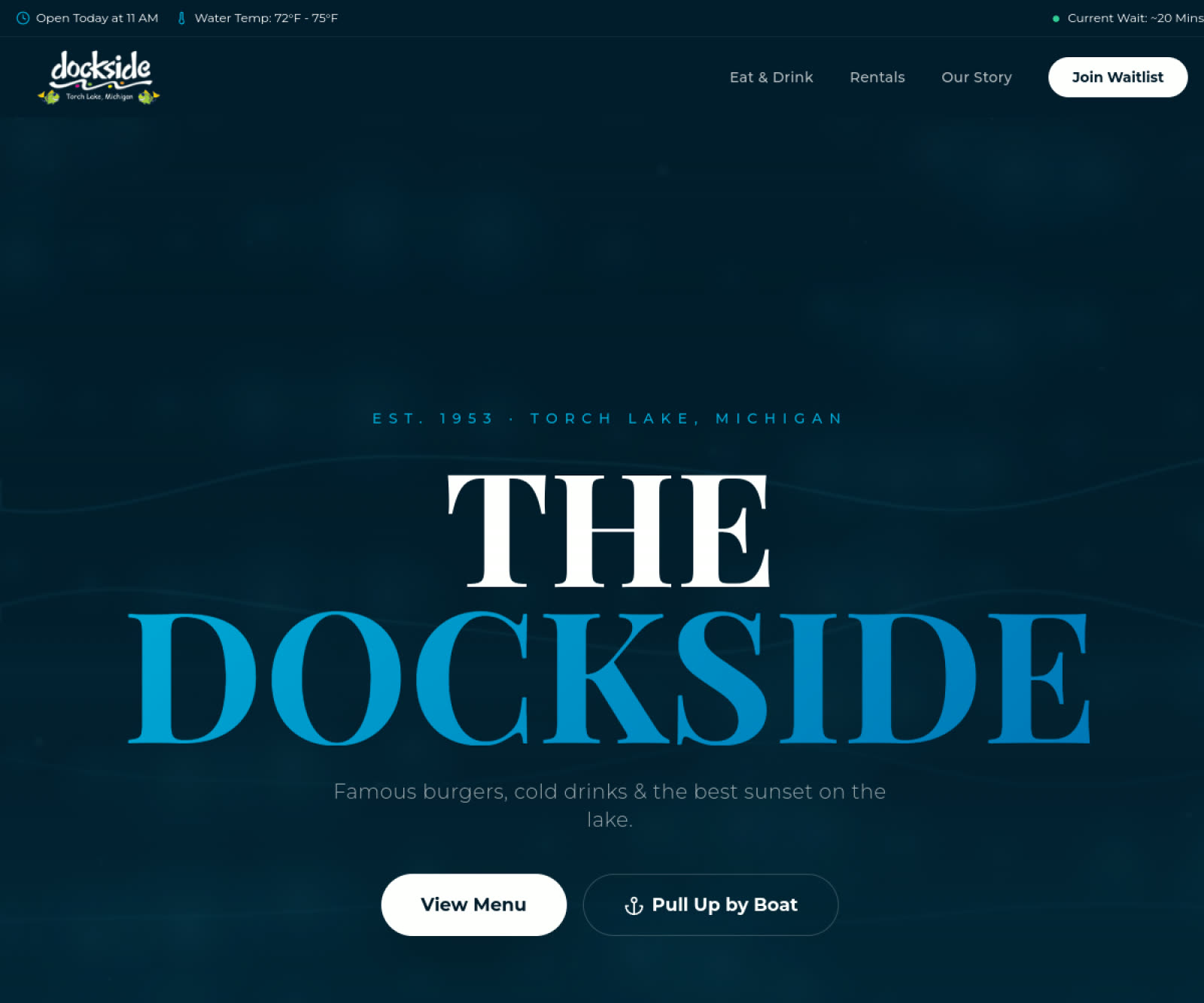 Dockside Torch Lake — Boutique Hospitality Brand website by Hassuru